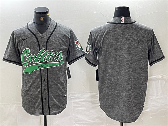 Men's Boston Celtics Blank Gray With Patch Stitched Baseball Jersey